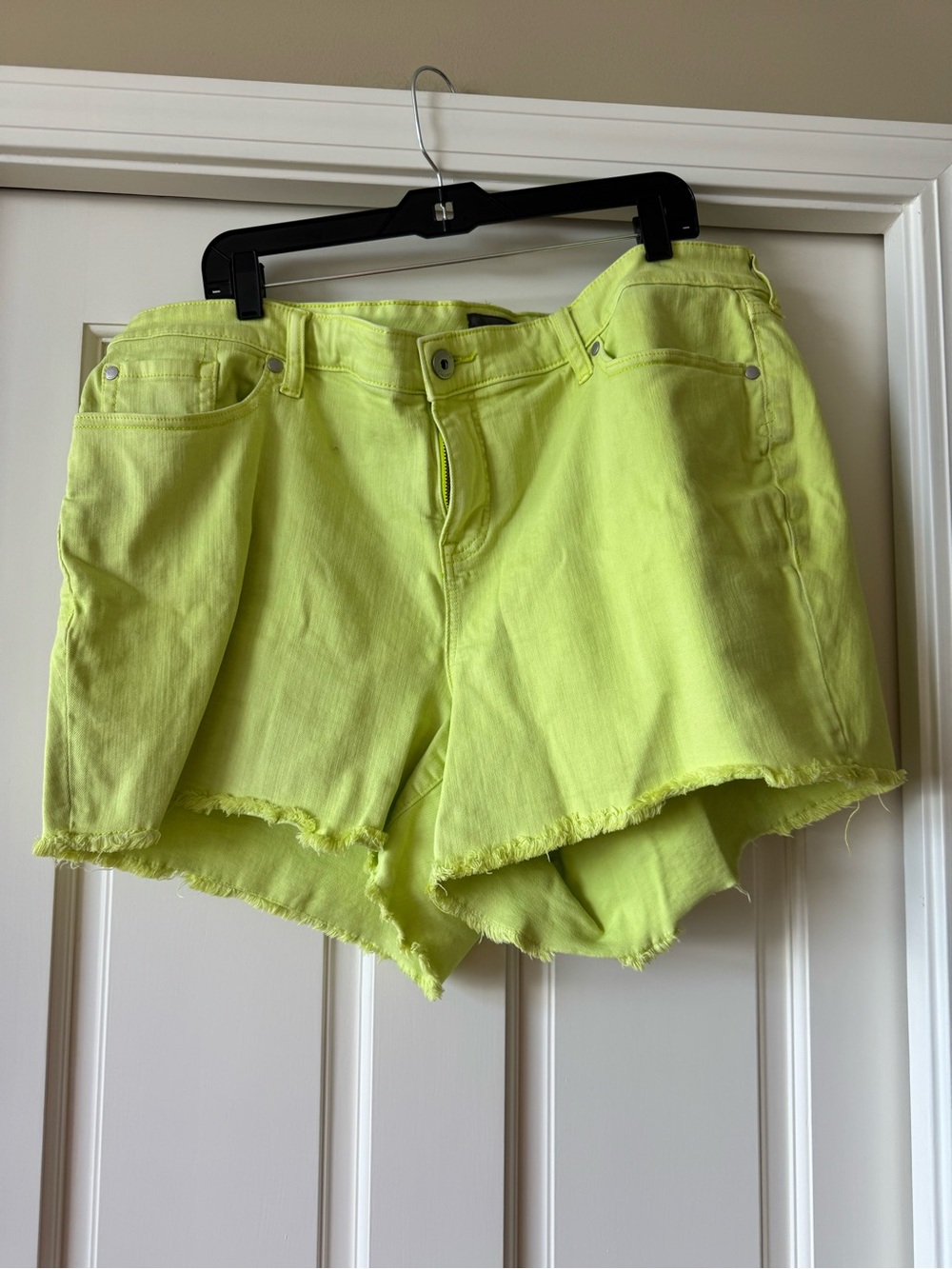Neon Yellow High-Rise Denim Shorts